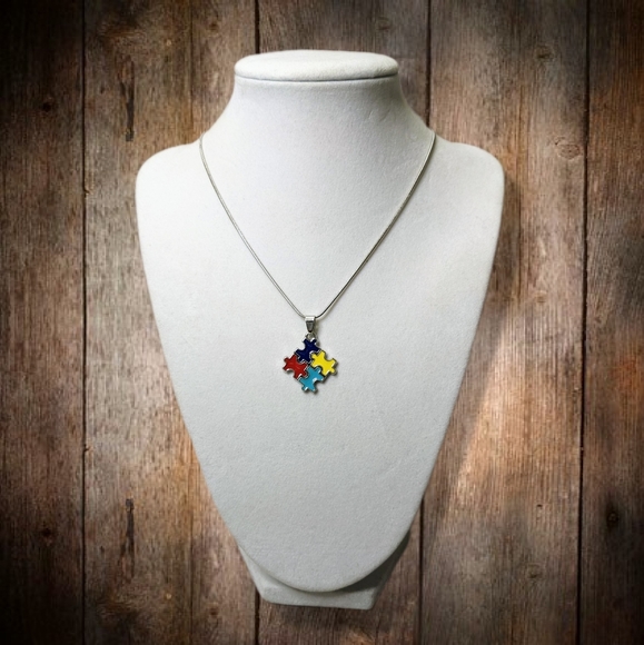 Autism Puzzle Piece Charm Necklace! Autism Awareness Pretty Silver Chain - Picture 6 of 12